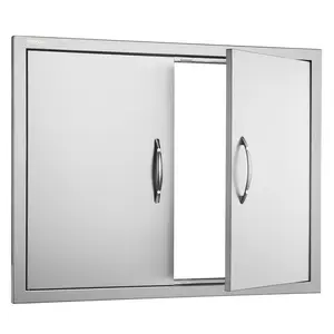 VEVOR BBQ Access Door, 31W x 24H Inch Double Outdoor Kitchen Door, Stainless Steel Flush Mount Door, Double Wall Vertical Door with Handles and Hooks, for BBQ Island, Grilling Station, Outside Cabinet