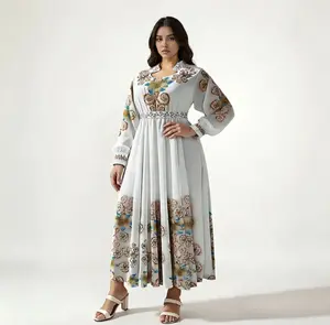 New Modest High Quality Printed Floral Chiffon Abaya Diamond For Women