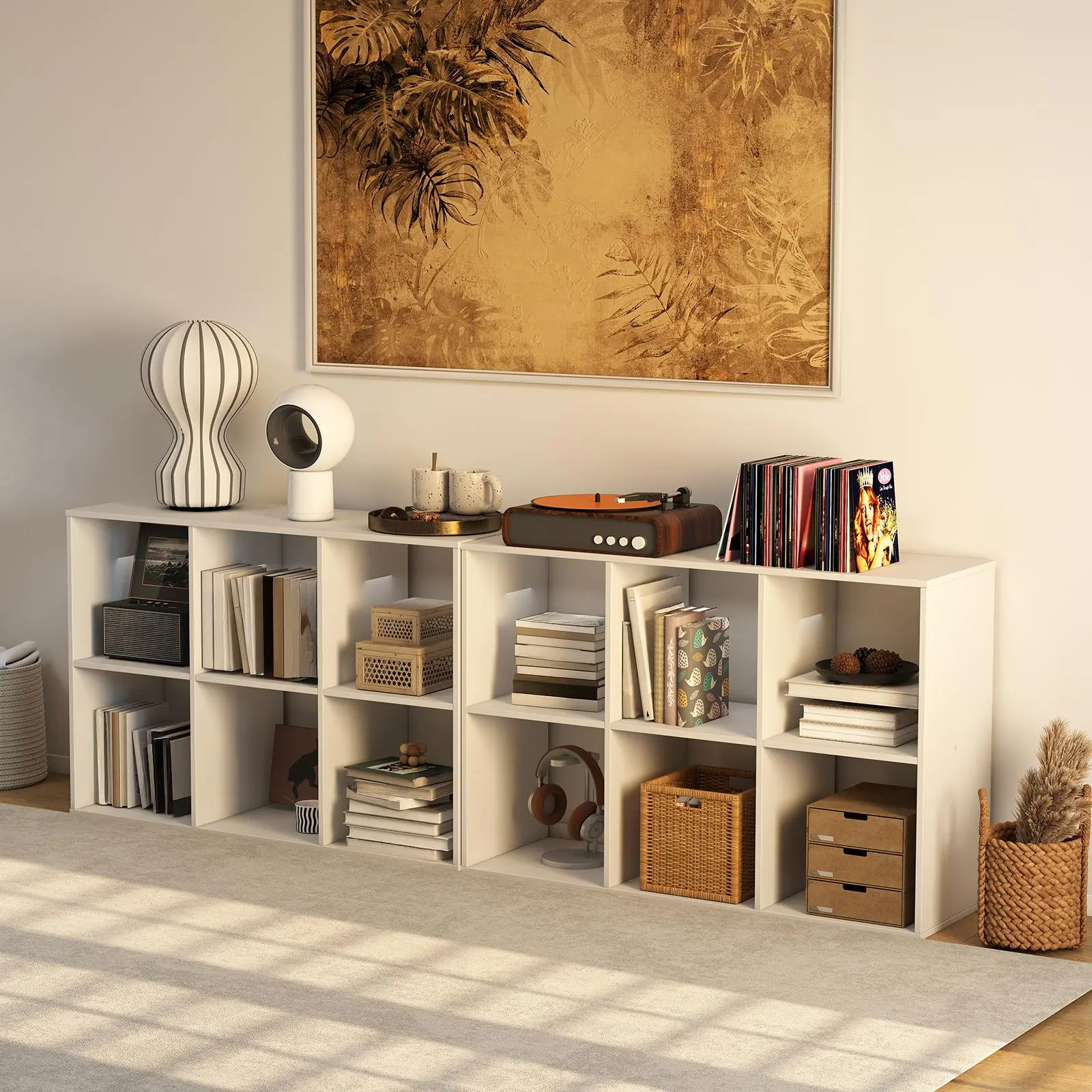 Cube Storage Organizer Storage 9 Cube Bookshelf DIY Plastic Closet Clothes Storage Shelves with Wooden Mallet,Stackable Storage Solution for Home,Bedroom,White,6 Cub Cube Storage Organizer - Open Cube Bookshelf with Removable Back Panels,Display Storage