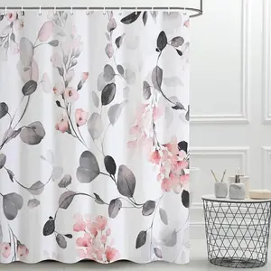 Botanical Leaf Shower Curtain Polyester 72x72 Inch Water Repellent Bathroom Decor Elegant Modern Design for Standard Showers