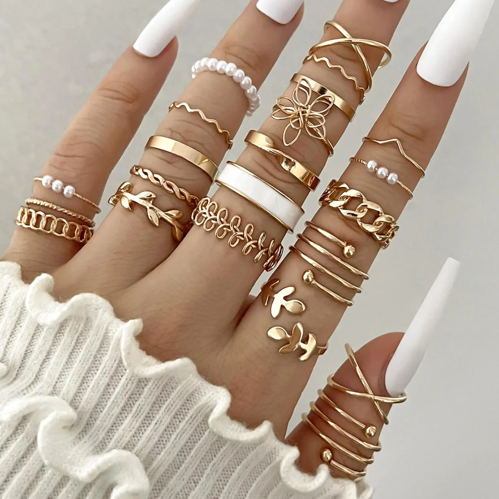 Fashion Ring Set for Women, 22-Piece Gold-Tone Boho Aesthetic Stacking Rings, Hollow Knuckle Jewelry, Aesthetic Style Rings