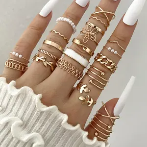 22 Pcs Chic Gold Hollow Cute Ring Pack - Summer Trendy Jewelry Stackable Joint Finger Knuckle Rings Set, Summer Boho Gift for Women/Girls(Even Size)
