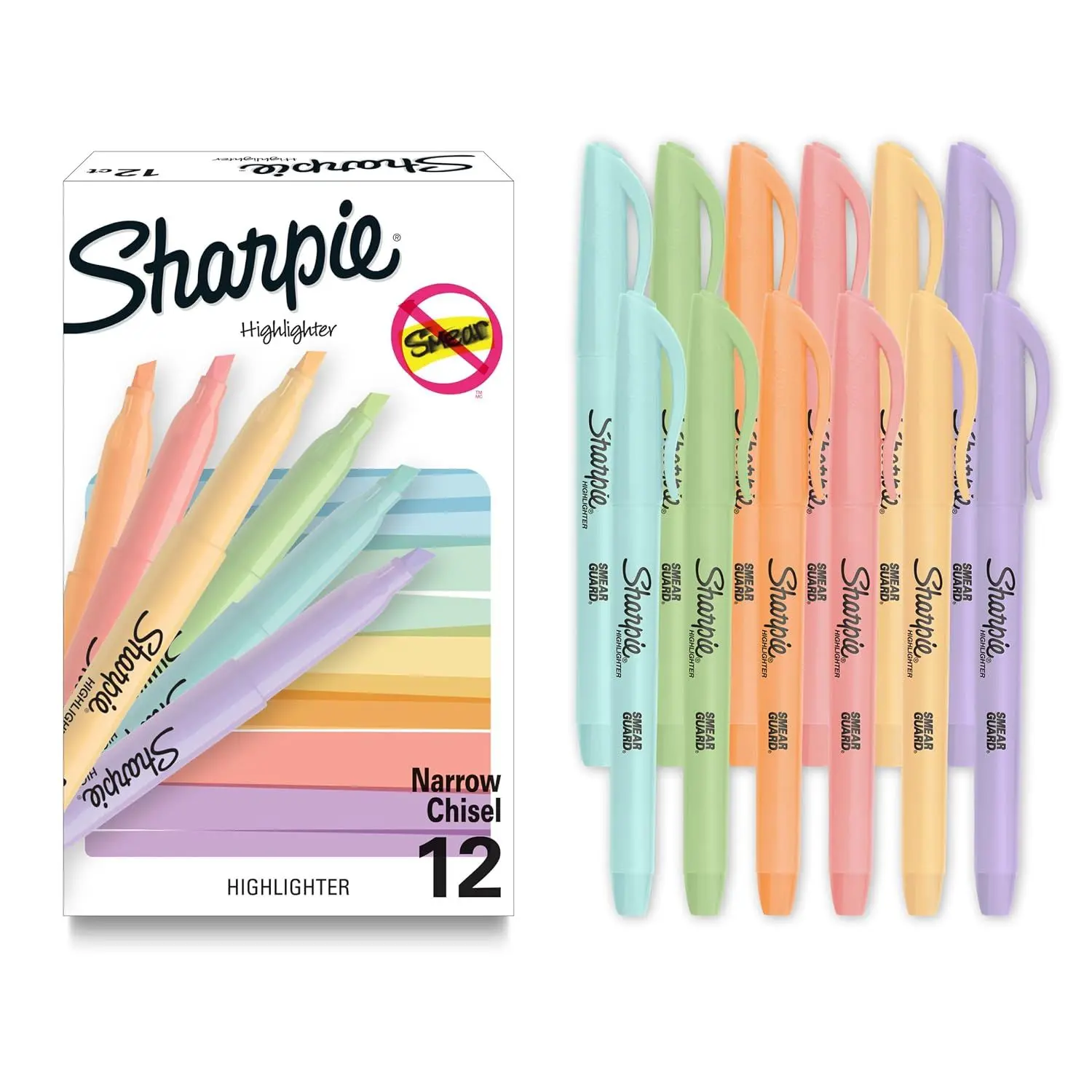 Sharpie Pocket Highlighters, Mild Pastel Colors, Assorted, Chisel Tip, 12 Count - School, Home, and Office Use, Teacher Supplies