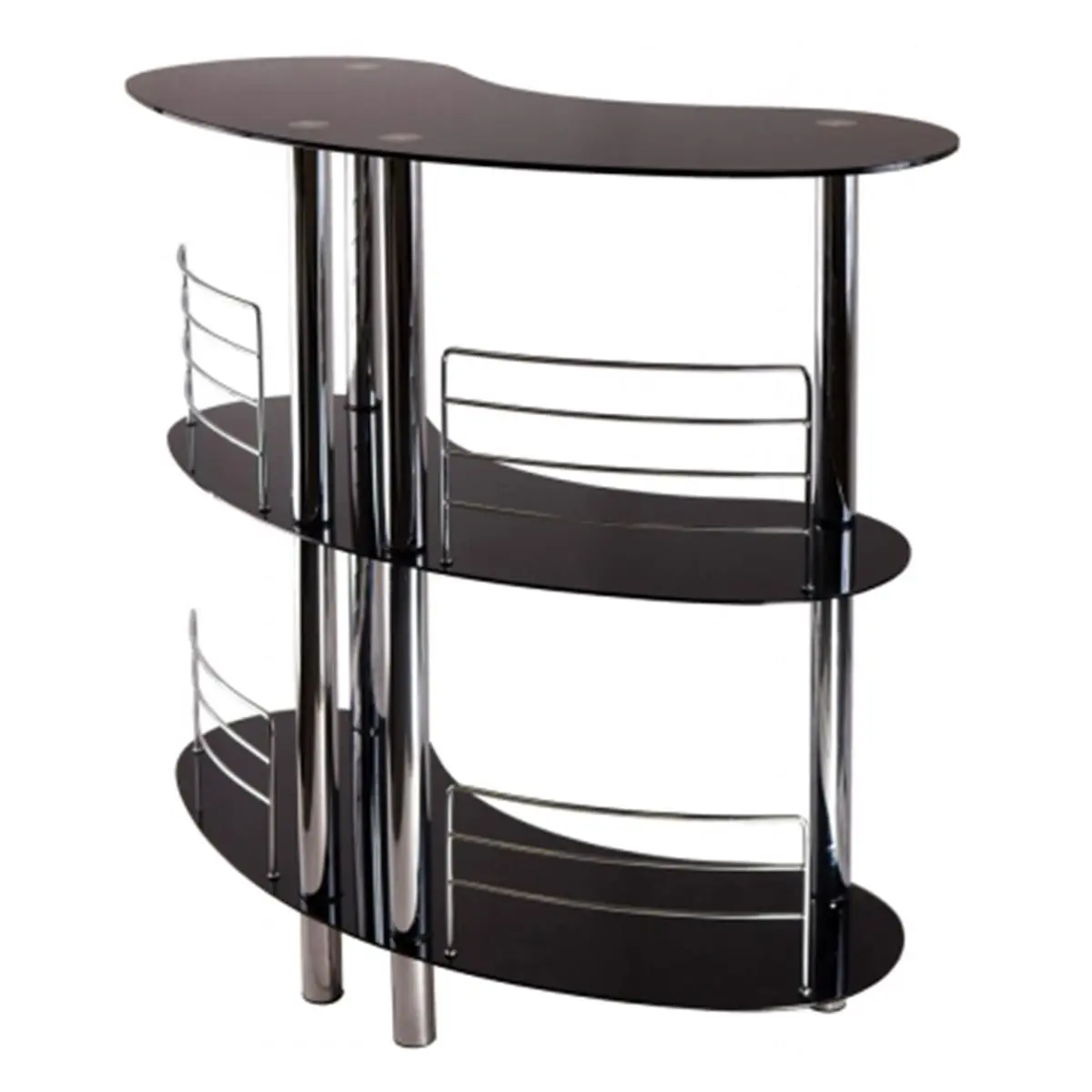 212 MAIN Black Martini Entertainment Bar - Chrome Steel Build, Tempered Glass Top, 47x22.6x41.8in Curved Indoor Furniture Table