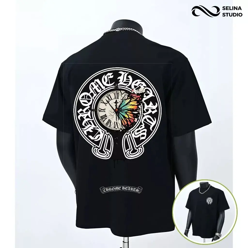 Unim Fashion T-shirt with Chrome hearts Clock Print – Unisex Oversized Streetwear Style – Cotton Material