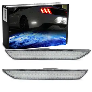 iJDMTOY Semi-Clear Lens Xenon White Full LED Rear Side Marker Light Kit For Ford 2015-2023 Mustang, Powered by 48-SMD LED
