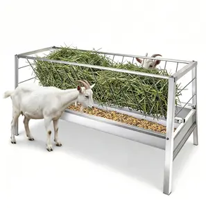 77 Gallon Heavy Duty Goat Hay Feeder, 2-in-1 Galvanized Feeding Trough with Hay Rack, Large Capacity Livestock Feeder for Goats, Sheep, Calves, Barn & Farm