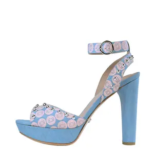 Heels For Men & Non-Binary | Lidia Talavera High Heels for Women, Men, and Nonbinary | Drew Denim Platform Sandals with Studs