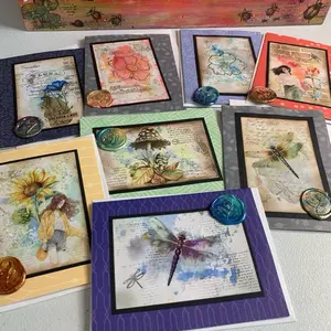 Handmade Greeting Card with Envelope – 4.25×5.5, Mixed Media Background & Wax Seal, Perfect for Birthdays & Gifts