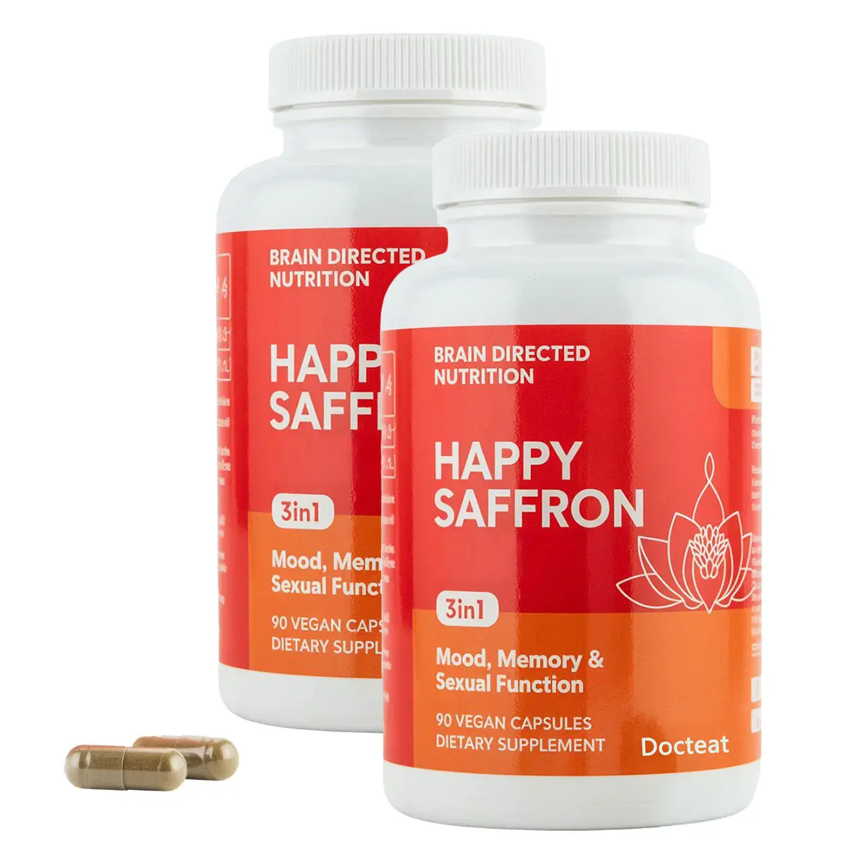 Happy Saffron Curcumin Turmeric Dietary Supplement - 90 Capsules with Saffron Extract, Curcumin & Zinc, Free of Gluten, Dairy and Eggs for Mental Focus & Rest Support, Curcumin Turmeric Supplement, Sugar Free