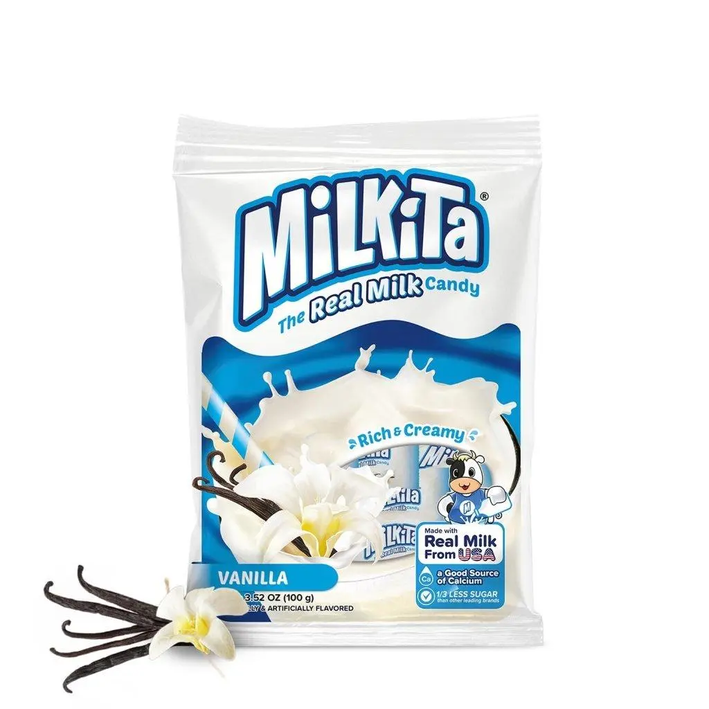 Milkita Fresh Milk Vanilla Candy - Ambient Room Temp Creamy Dairy Sweet Snack, 100g Milk Chocolate Boiled & Hard Sweets for All Ages
