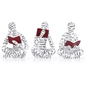QIANLING Bookshelf Decor Thinker Statue Set of 3, Abstract Reading Figurines for Bookcase, Reading Nook Decor, Office Bookshelf Decor, Living Room, Coffee Table, Shelf, Desk Decor