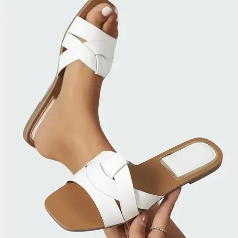 Women's Flat Braided Strap Flat Heel Fashionable All Match Sandals Open Toe Cross Strap Design Comfortable Lightweight Casual Beach Shoes, Chic Summer Footwear, Fashionable Comfy Sandals