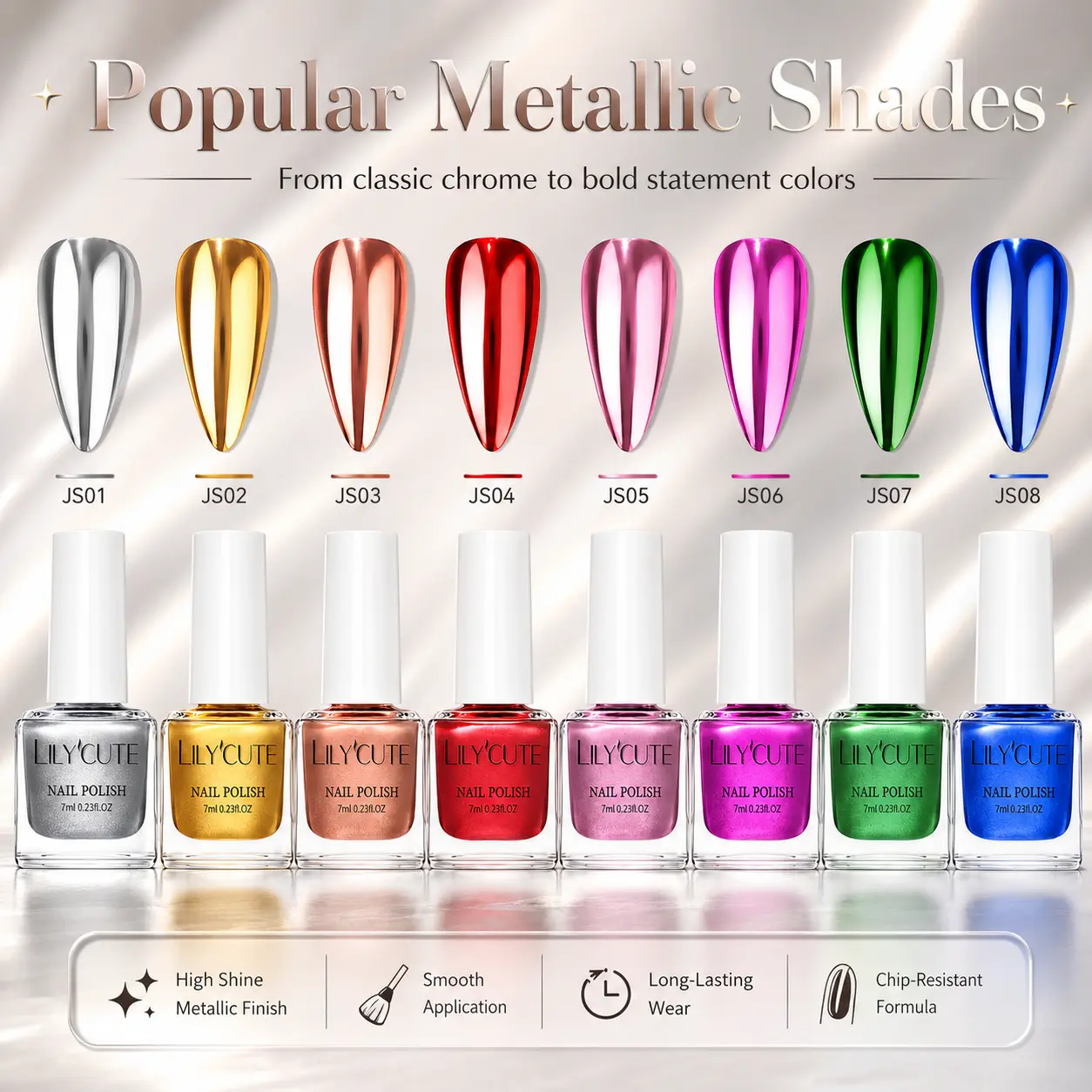 Mirror Metallic Nail Polish - 7 ml Single Bottle, High-Shine Reflective Finish, 8  Colors (Gold & Silver Included), Cosmetic for Daily DIY Manicure, Chrome & Glossy Nails, 24-Month Shelf Life, Non-Toxic , Chrome Nails, Diy Nail Art