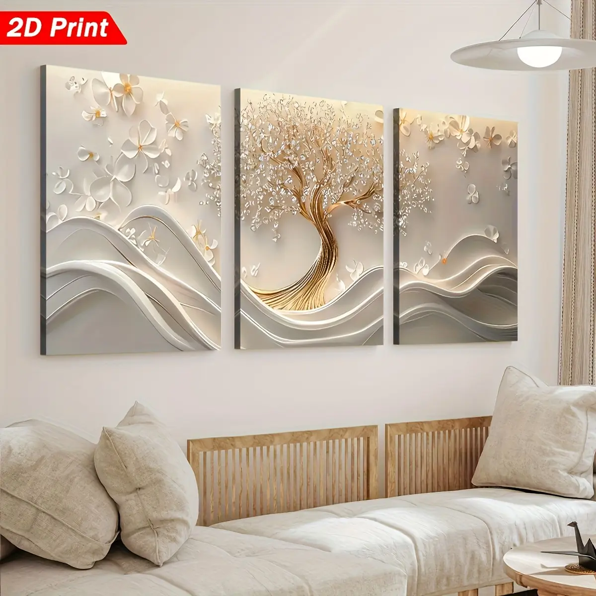 Modern Abstract Print Wall Art - Flower Tree of Life Canvas Painting with Golden Accents,High-End Floral And Tree Patterns, for Living Room, Kitchen, Bedroom Decor,Tree Decor Ornaments Decoration