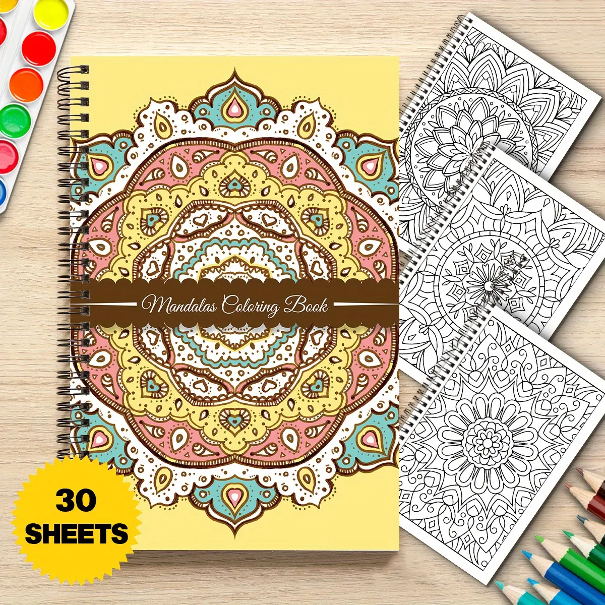 1pc mandala pattern adult coloring book, adult mandala coloring book, spiral bound adult coloring book, A5 size, single sided printing, adult coloring book, suitable for women and men, relaxing adult coloring book, Doodle Pad Art Drawing