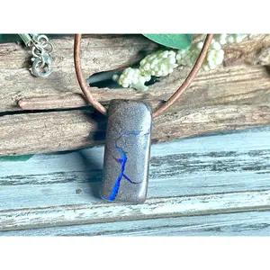 Boulder Opal Pendant Necklace-Unisex-Genuine Distressed Brown Leather Strap