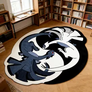Yin Yang Double Bird Alien Carpet Black and White Contrast Fleece Decorative Floor Mat Study Non slip, Wear resistant and Durable Foot Mat Personalized Space Decoration Mat Suitable for Ins Style/Fantasy Art Home Decoration