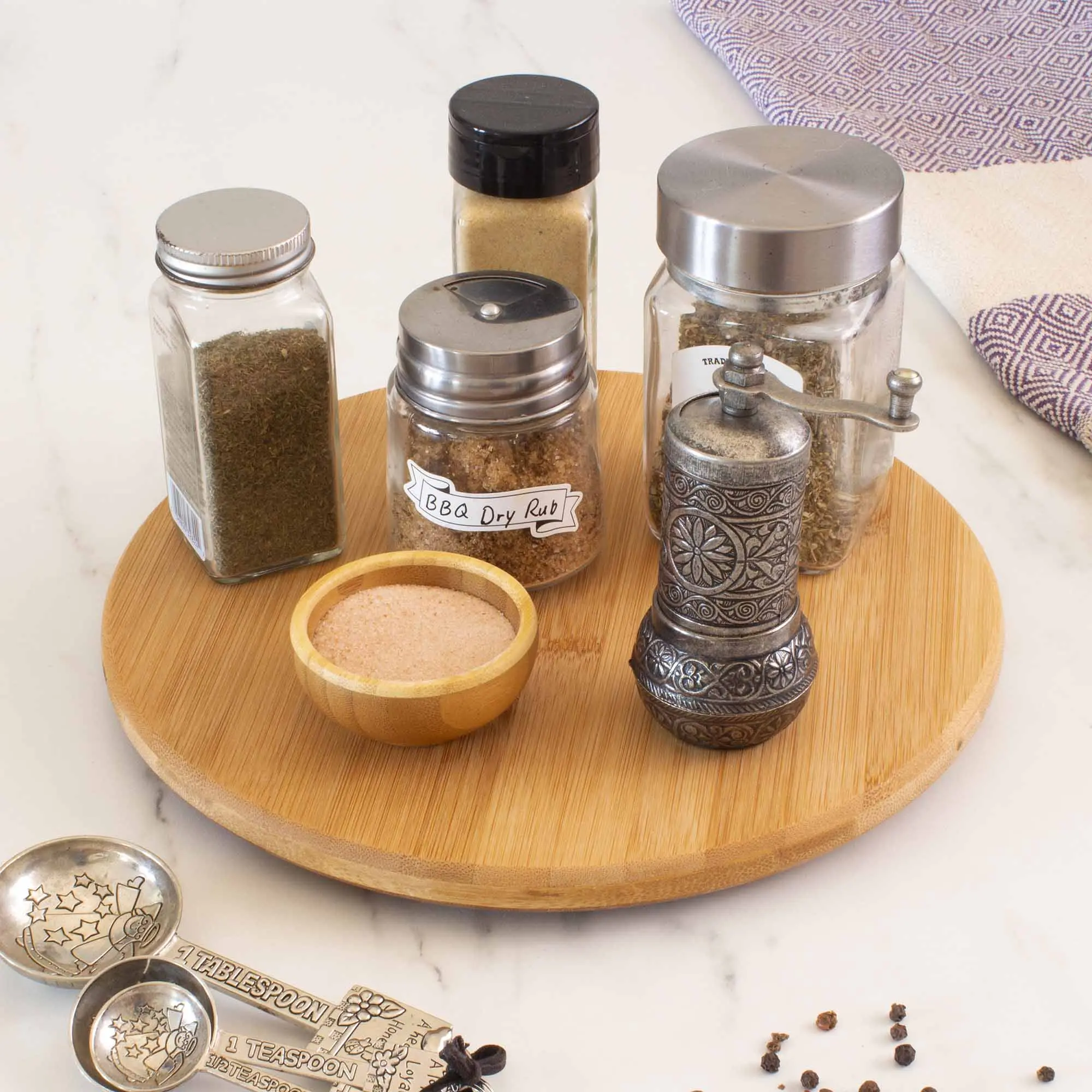 Lazy Susan Organizer for Cabinet, Pantry or Tabletop – 10" Bamboo Turntable for Kitchen, Counter or Spice Rack Storage