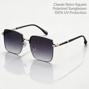 Unisex Vintage Square Metal Frame Sunglasses, Classic Retro Brand Style Sun Shades, Fashion Polished Eyewear, All-match Stylish Eyeglasses for Men Women Daily Outdoor Streetwear & Summer Casual Travel