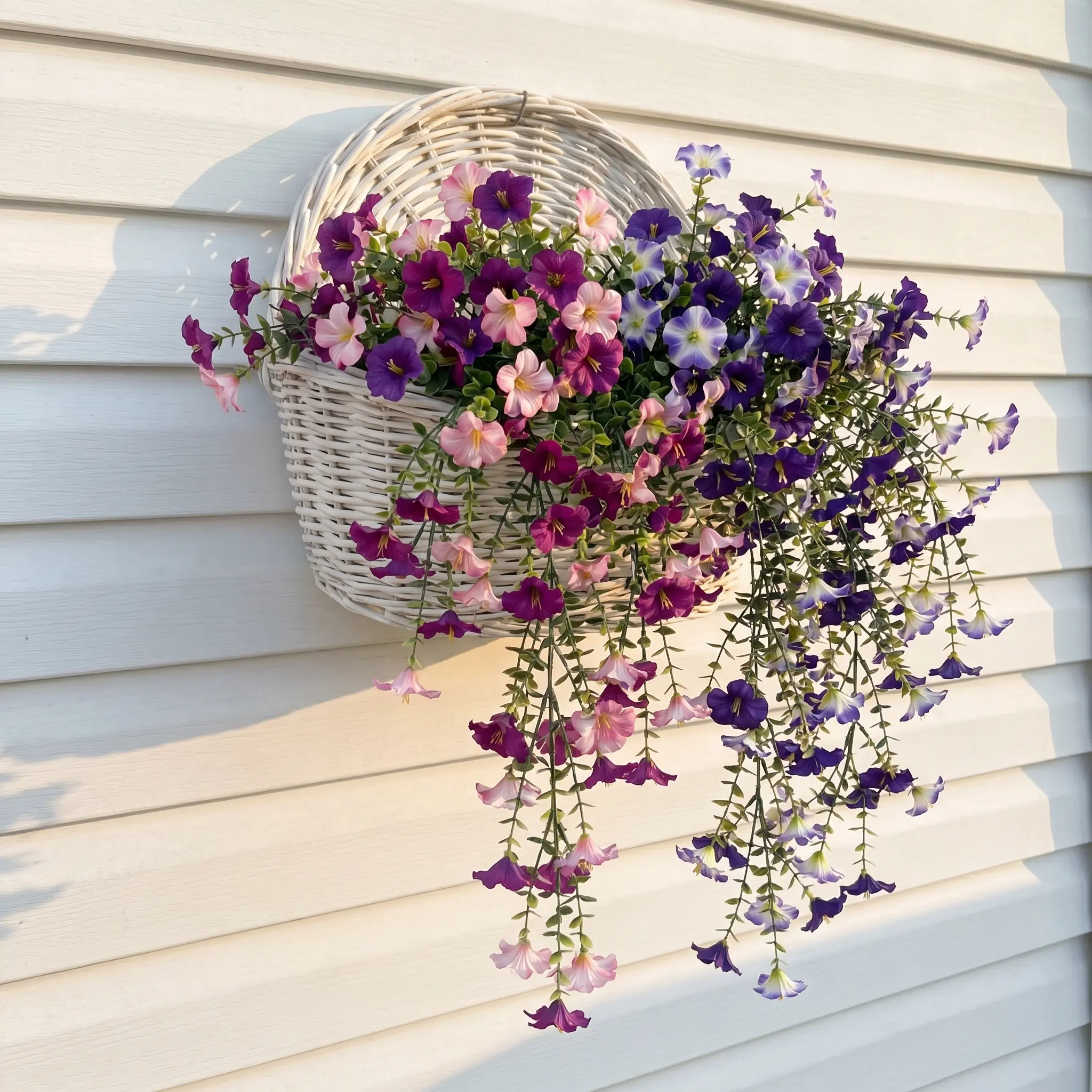 Purple & White Hanging Basket for Porch Decor - Perfect for Outdoor Spaces - Enhance Your Home's Aesthetic with Vibrant Flowers bouquets Garden Accents Vertical Garden