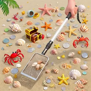Retractable Stainless Steel 2pcs Set of Beach Sieves - Suitable for Beach Treasure Hunting, Picking up Shells, Conch Shells, Beach Grooming - Also Can be Used as a Cat Litter Shovel