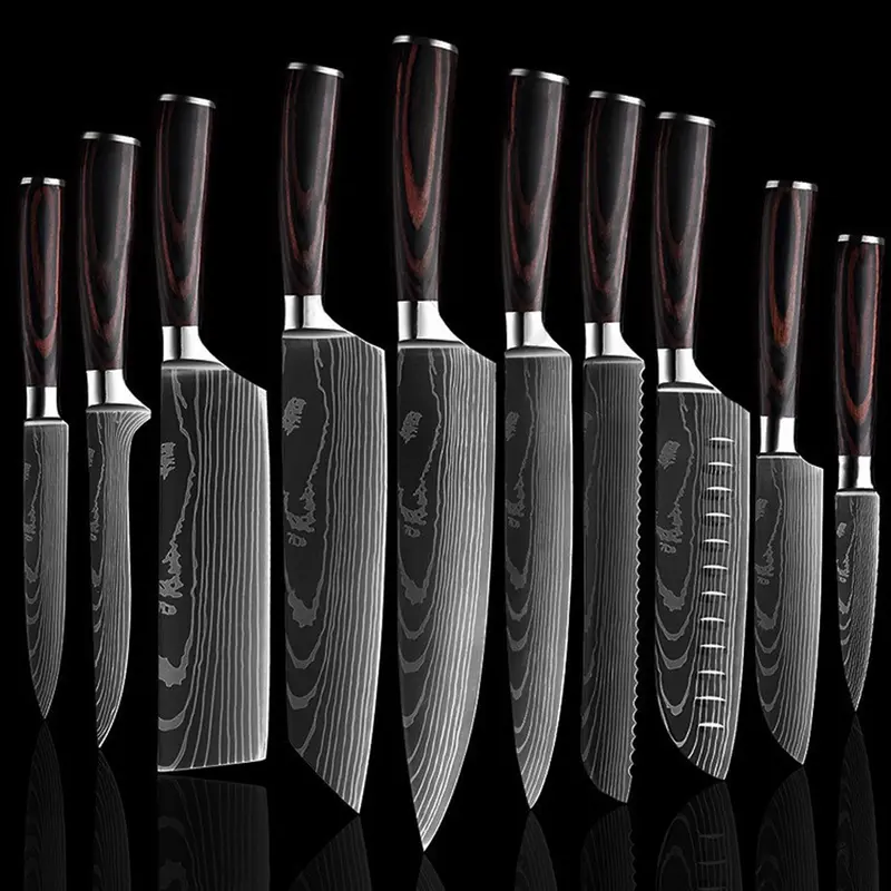 10 Piece Premium Japanese Knife Set with Laser Damascus Patterns, Imperial Collection, Ultra Sharp Cutting Edge