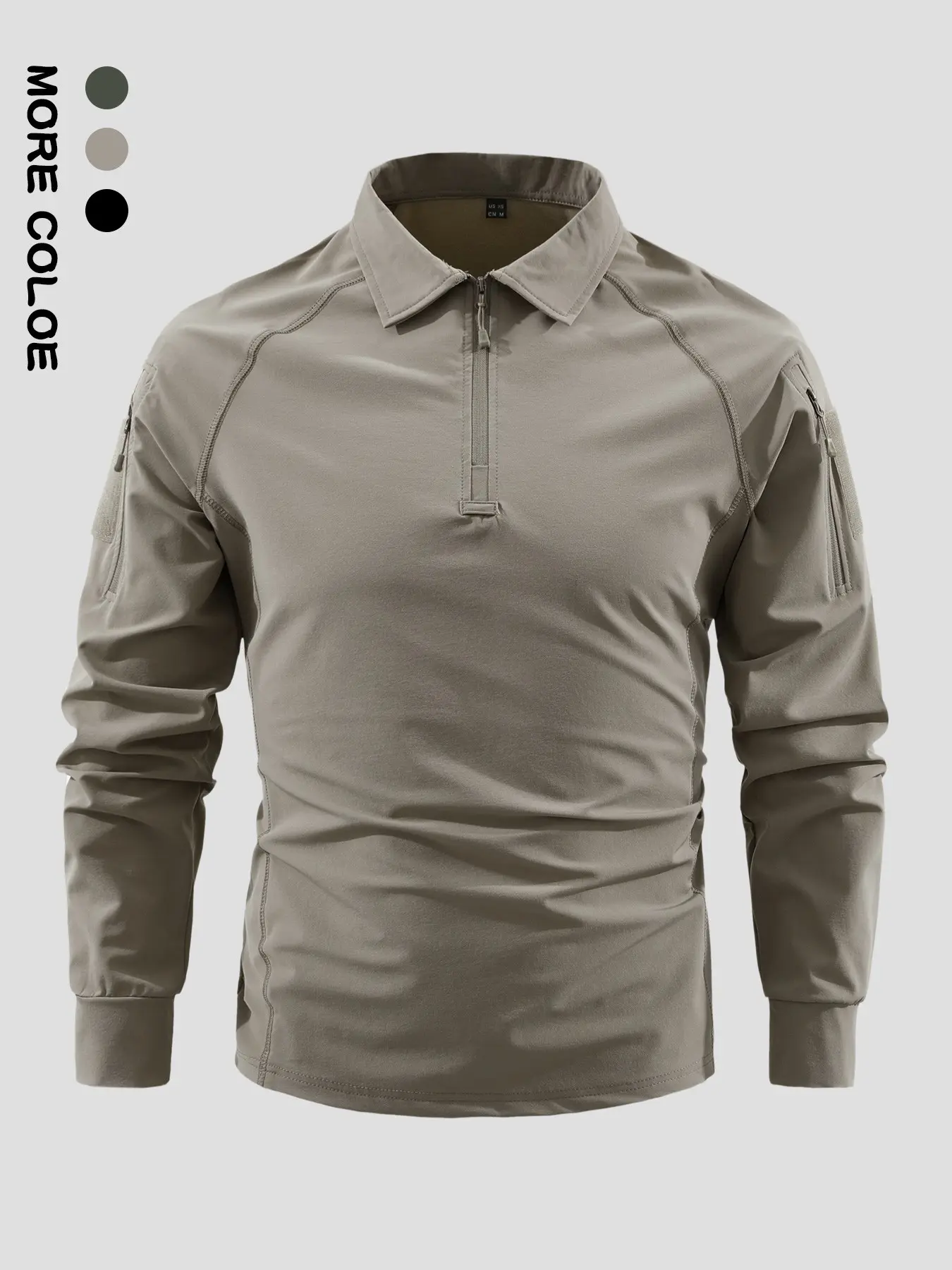 New Spring & Fall Stand Collar Multi-Pocket Long Sleeve Fitted Elastic Casual Sport Top, Tactical Style Workwear Solid Sports Sweatshirt, Ideal for Daily Wear