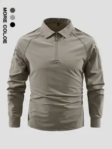 New Spring & Fall Stand Collar Multi-Pocket Long Sleeve Fitted Elastic Casual Sport Top, Tactical Style Workwear Solid Sports Sweatshirt, Ideal for Daily Wear