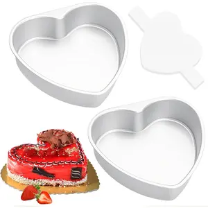 8 Inch Heart Shaped Cake Pans Set of 2 with 50 Pieces Parchment Paper, Non-stick Aluminum Heart Baking Tins for Birthday Wedding