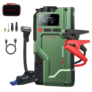 5 in 1 Function Jump Box 6000A Peak 150PSI Battery Pack with Digital Tire Inflator,Featou Jump Starter with Air Compressor,  car Battery Charger Portable for 10.0L Gas or 9L Diesel jumper cables Vehicle Safety Led Display Flashlight Automotive
