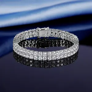 Men's 18K Gold-plated Double-layer Double-row Bracelet Copper Inlaid 3A Zircon Men's and Women's Hip-hop Tennis Bracelet