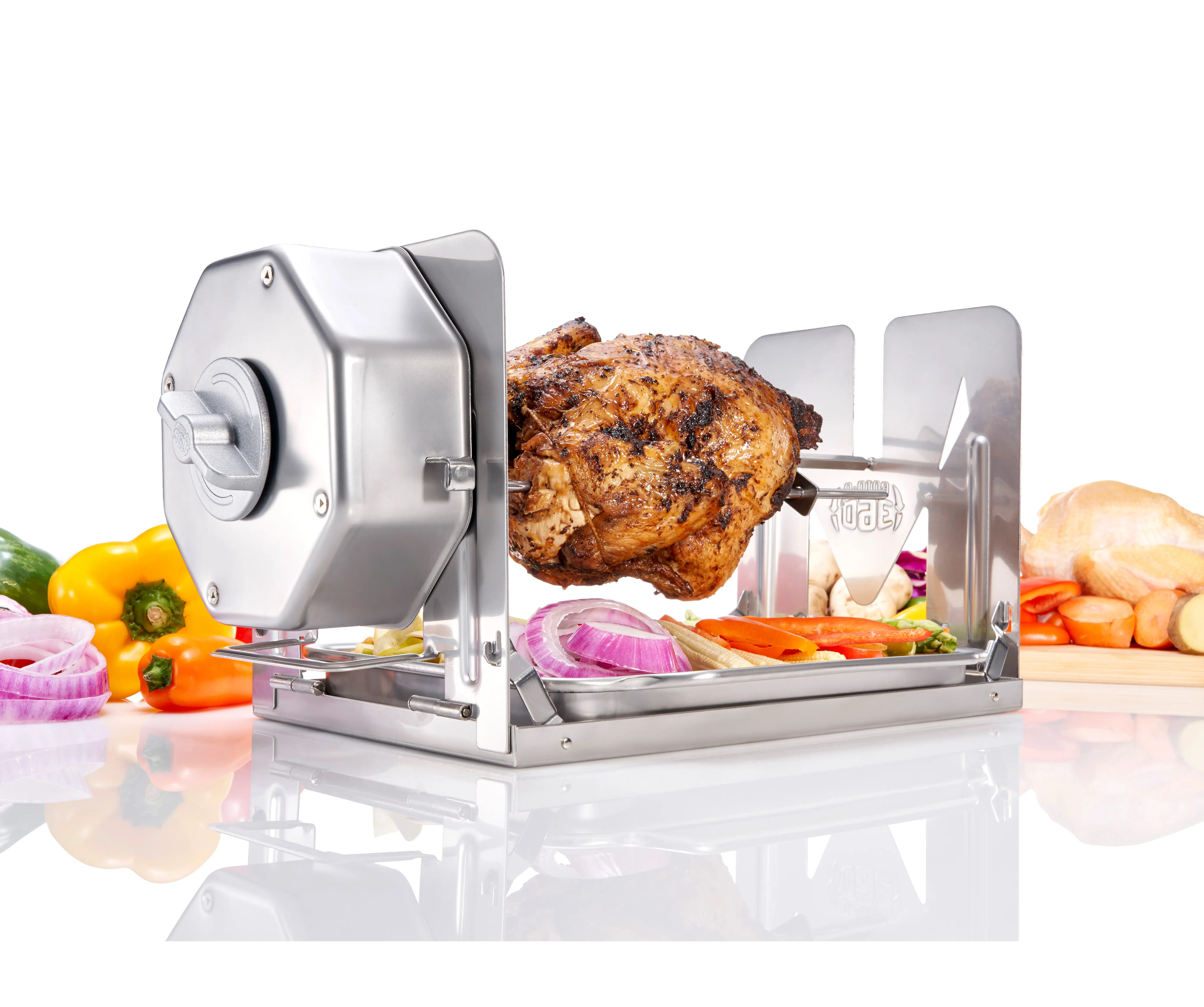 ROTO-Q 360 Basic Set - Cordless Rotisserie Kit for Grills, Ovens, Smokers - Non-Electric Wind-up Spit Roaster for Indoor/Outdoor BBQ - Stainless Steel