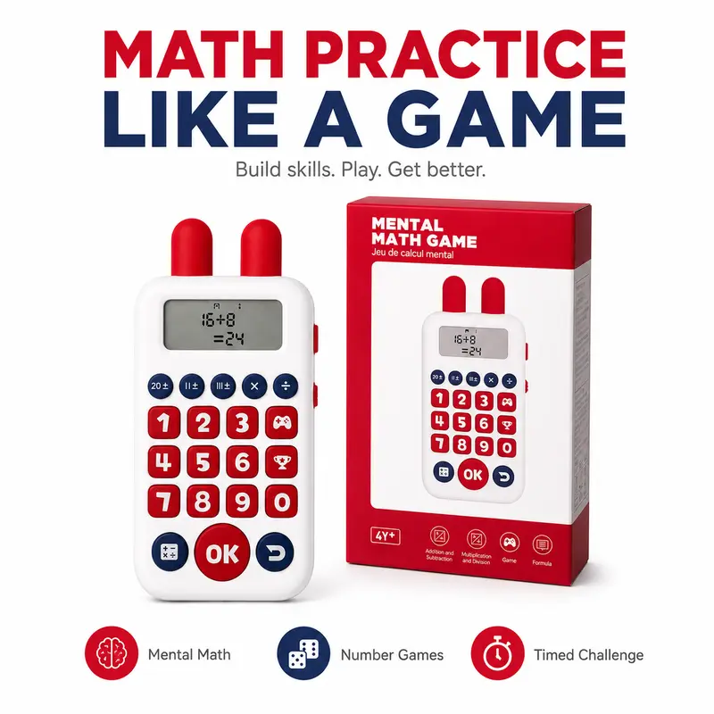 Kids' Compact Portable Maths Toy - Electronic Math Practice Educational Tool for Ages 4+, 24 Levels, Timed Challenges, Addition, Subtraction, Multiplication, Division, Portable Maths Toys