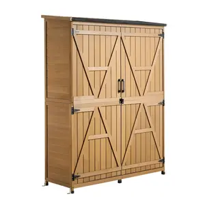 【DealsForYouDays】VEVOR Outdoor Storage Shed, 49.41" x 63.98" Wood Garden Tool Shed with Lockable Doors & Sloped Roof, Waterproof Outside Storage Cabinet with Shelves & Floor Included for Backyard Patio Lawn, Brown