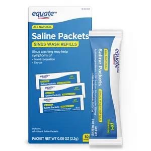 Equate Natural Saline Powder Packets Sinus Wash Refills 50 Count for Allergy Relief & Congestion Relief - Balanced Saline Solution - Oral, Daily