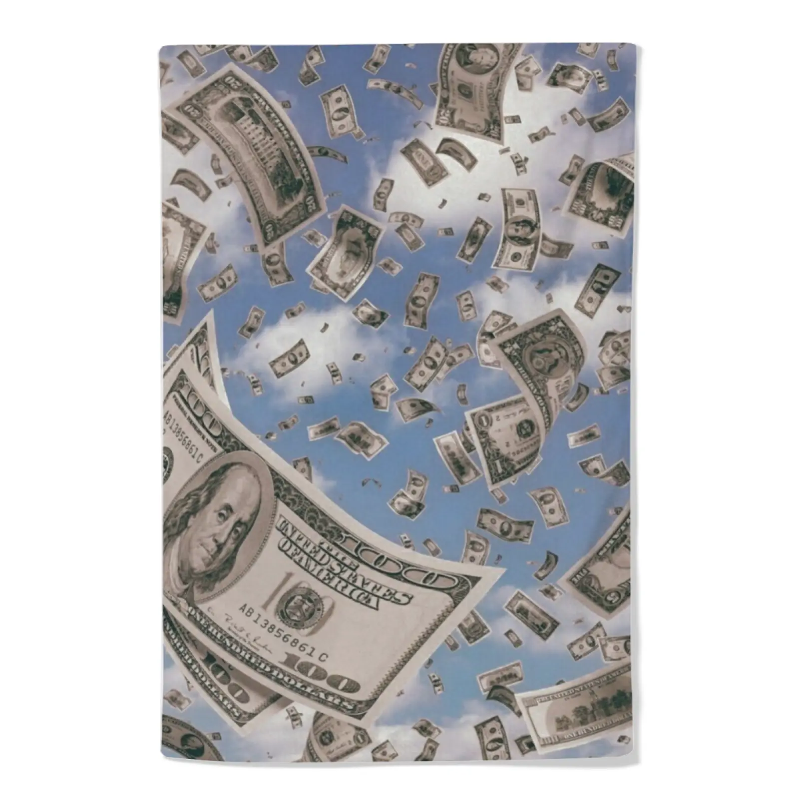 Microfiber Bathroom Guest Towel - 40×60cm Creative Wealth-Themed Absorbent Hand Towel with Mock Sky-Falling 100-Dollar Bills Design