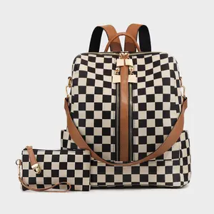 Must-Have Checkerboard Print Backpack! Spacious Women's Bag for Mommy Errands & Travel Adventures