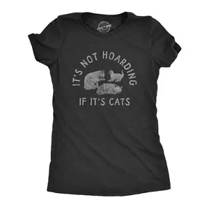 Womens Its Not Hoarding If Its Cats T Shirt Funny Purring Kitten Lovers Tee for Ladies Funny Womens T Shirts Cute Vintage Fashion Casual Ladies T-Shirt Gift Funny Cat Top Women's Novelty Tees Black -