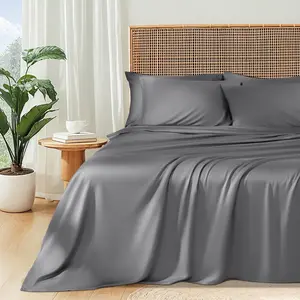 100% Viscose Derived from Bamboo_ Sheets Set, Breathable Cooling Bed Sheets, Hotel Quality Sheets, 16 Inch Deep - 6Pcs (Grey, King)