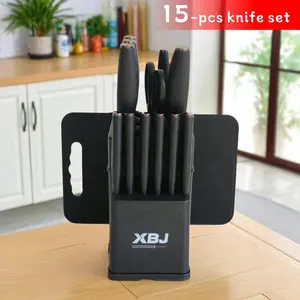 Premium 15-Piece Stainless Steel Kitchen KnifeSet with Built-in Sharpener |Includes Chef Knife,Japanese Knife, Meat Cleaver, Bread Knife, SteakKnives & Scissors |Washable, Plastic Handles lPerfect Gift SetPink/Black/White Super