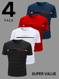 Men's Sport Quick-Dry Short Sleeve T-Shirt Set, Pure Color Round Neck Training Top, Breathable Fast Dry, Gym Essential, Running, Basketball, Football, Cycling