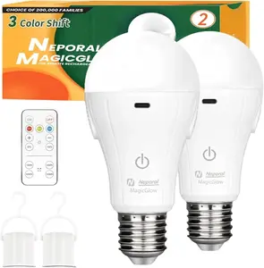 Neporal 2-Pack USB Rechargeable 15W UL Certified LED Bulbs for Reptiles & Amphibians, Dual Control Remote, 3 Color Temperatures, Stepless Dimming, Portable Hook Emergency Lighting