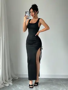 USBoutiqueCHIC Women's Casual Slim-Fit Stretch 180GSM Bodycon Spaghetti Strap Midi Dress, Womenswear Summer Dress