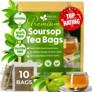 【FreshDrinkUS】 Premium 10 Soursop Graviola Leaf Tea Bags, 100% Natural & Pure from Soursop Leaves, Hoja Guanabana Herbal Tea. Made with Natural Material Tea Bags. No Sugar, No Caffeine, Vegan.