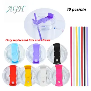 AGH 40pcs Mixed Replacement Lids & Straws for 40oz Snow Globe Handle Tumbler Plastic Drinkware in Case