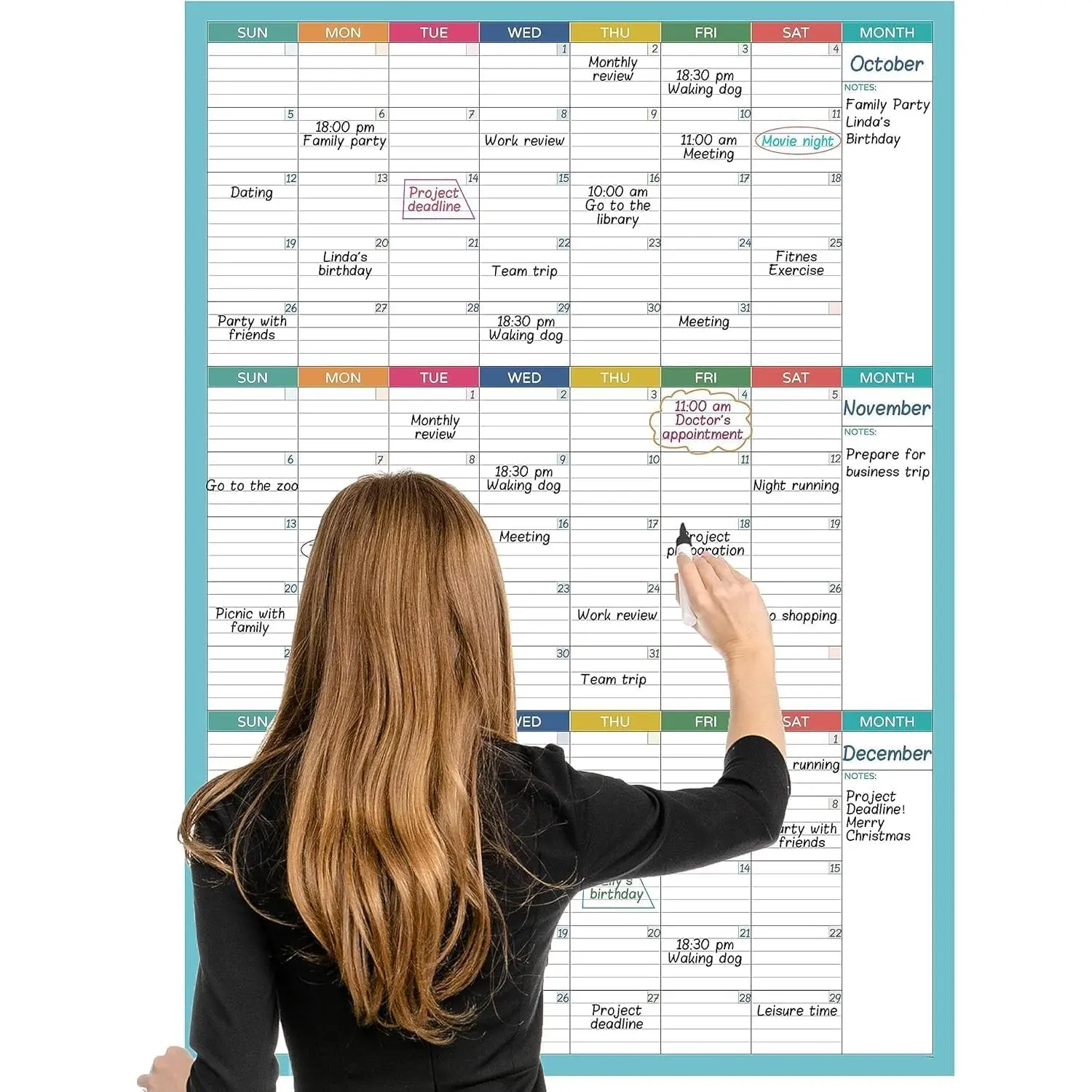 Large Dry Erase Calendar - Undated 3 Month Dry Erase Calendar for Wall, 28" x 40", Large Erasable &  Calendars with 8 Round Stickers,  Layout Wall Calendar for Office, Classroom,