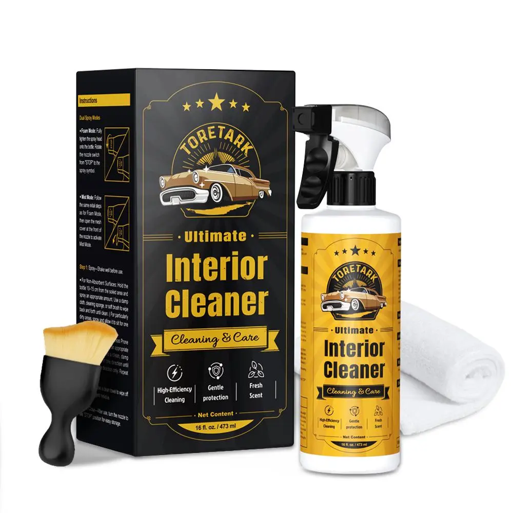 TORETORK Car Interior Cleaner Kit - 2-in-1 Foam & Mist, pH Neutral Interior Detailer, Safe for Leather, Dashboard, Plastic & Fabric, Removes Dirt, Stains & Odors with Brush & Microfiber Towel