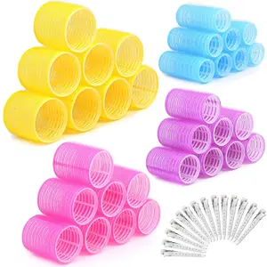 46pcs Hair Curlers Rollers, Cludoo Jumbo Big Hair Roller Sets with Stainless Steel Duckbill Clip, 4 Size Self Grip Hair Curlers Rollers for Long Medium Short Thick Fine Thin Hair Bangs Volume
