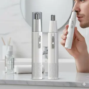 2-in-1 Electric Hair Trimmer for Men & Women, Nose Ear Eyebrow Facial Hair Grooming Kit, Waterproof Cordless Design with Precision Rotary Blades, Safe Painless Operation, Travel Lock, USB Charging